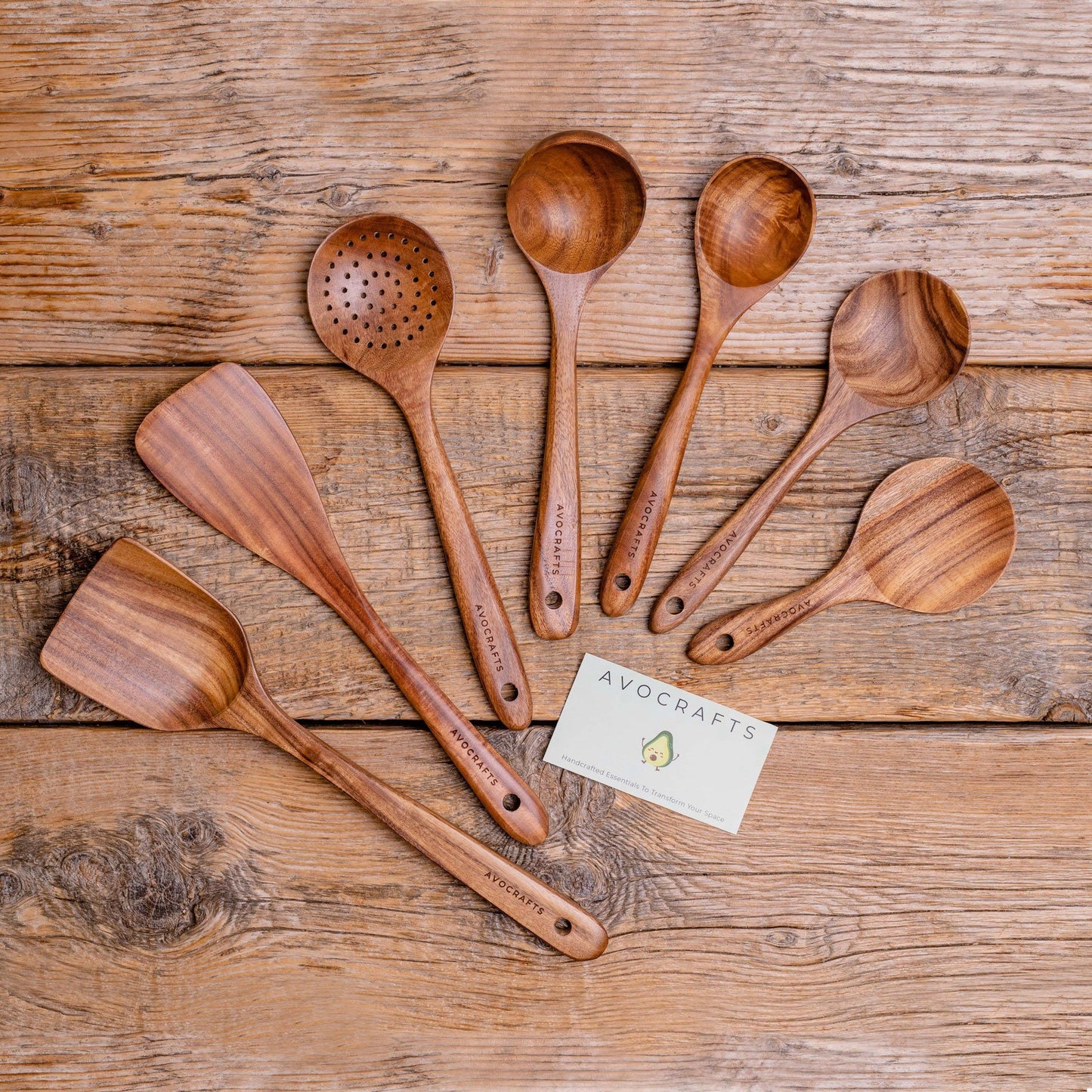 Kitchen Wooden Utensils, Full Set of 7 Kitchen Utensils AvoCrafts