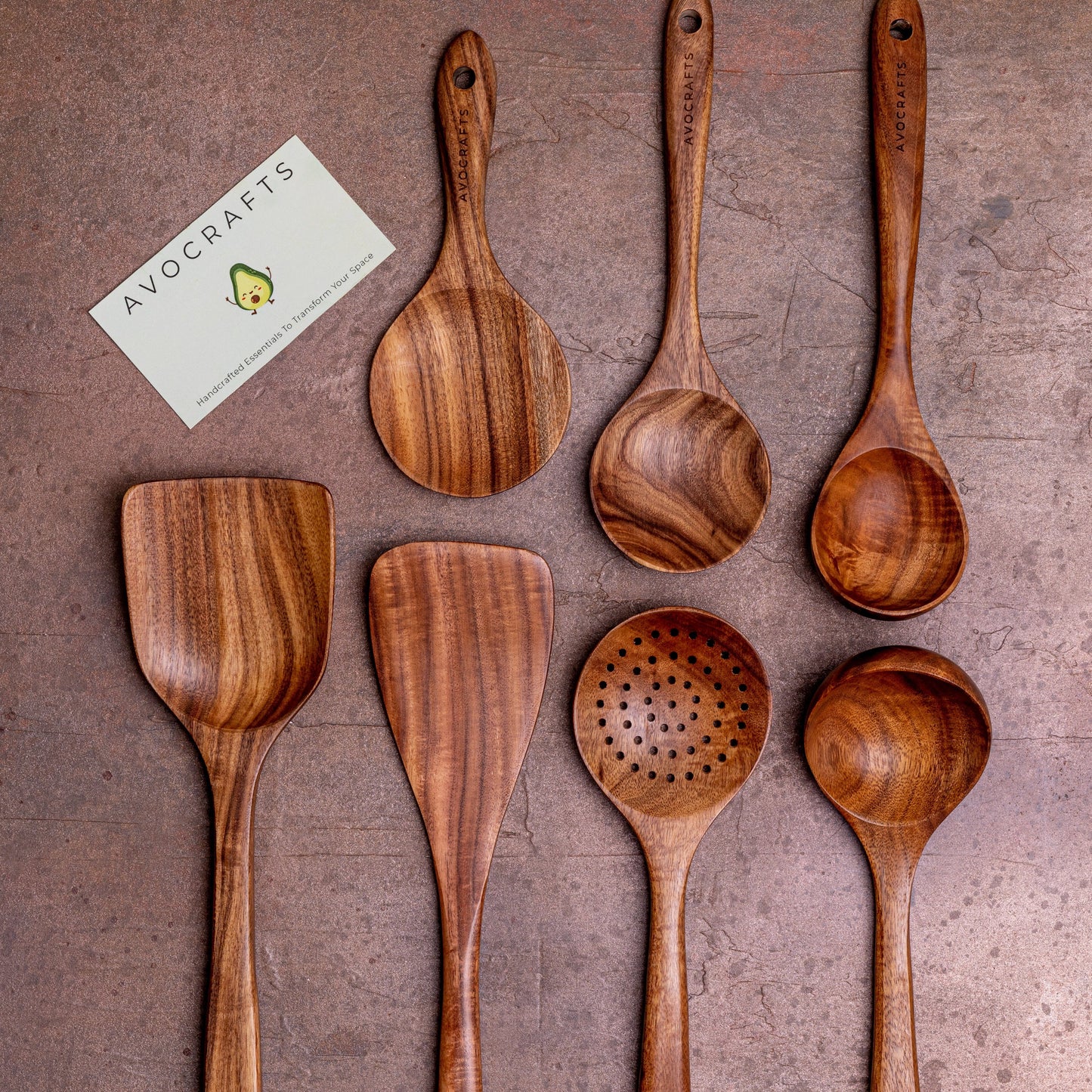 Kitchen Wooden Utensils, Full Set of 7 Kitchen Utensils AvoCrafts 7 Piece Set
