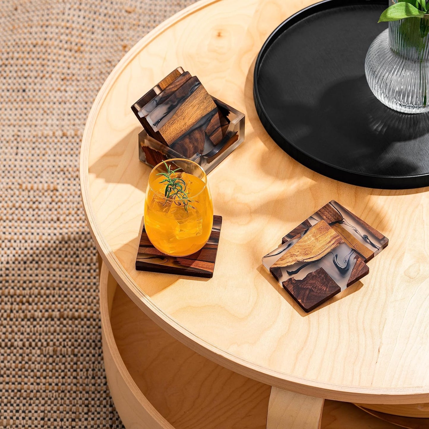 Avocrafts Luxurious Walnut Coasters Set and Holder - Scent Free