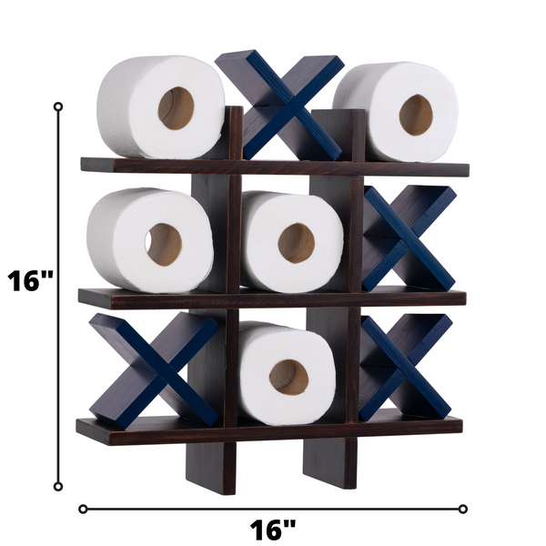 Navy Blue+Chestnut--Bath Roll Holder-Tic Tac Toe-Blue Pine-Toilet Paper purchases Display