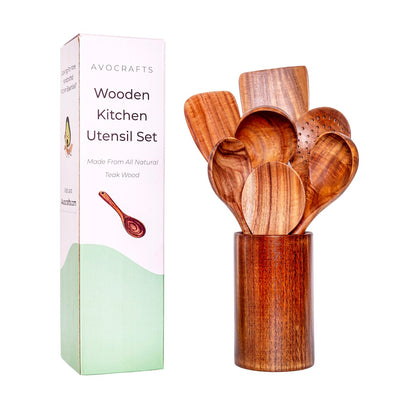 Kitchen Wooden Utensils, Full Set of 7 Kitchen Utensils Avocrafts