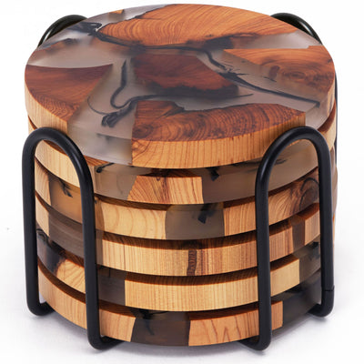 Round Cedar Wood and Epoxy Resin Coasters