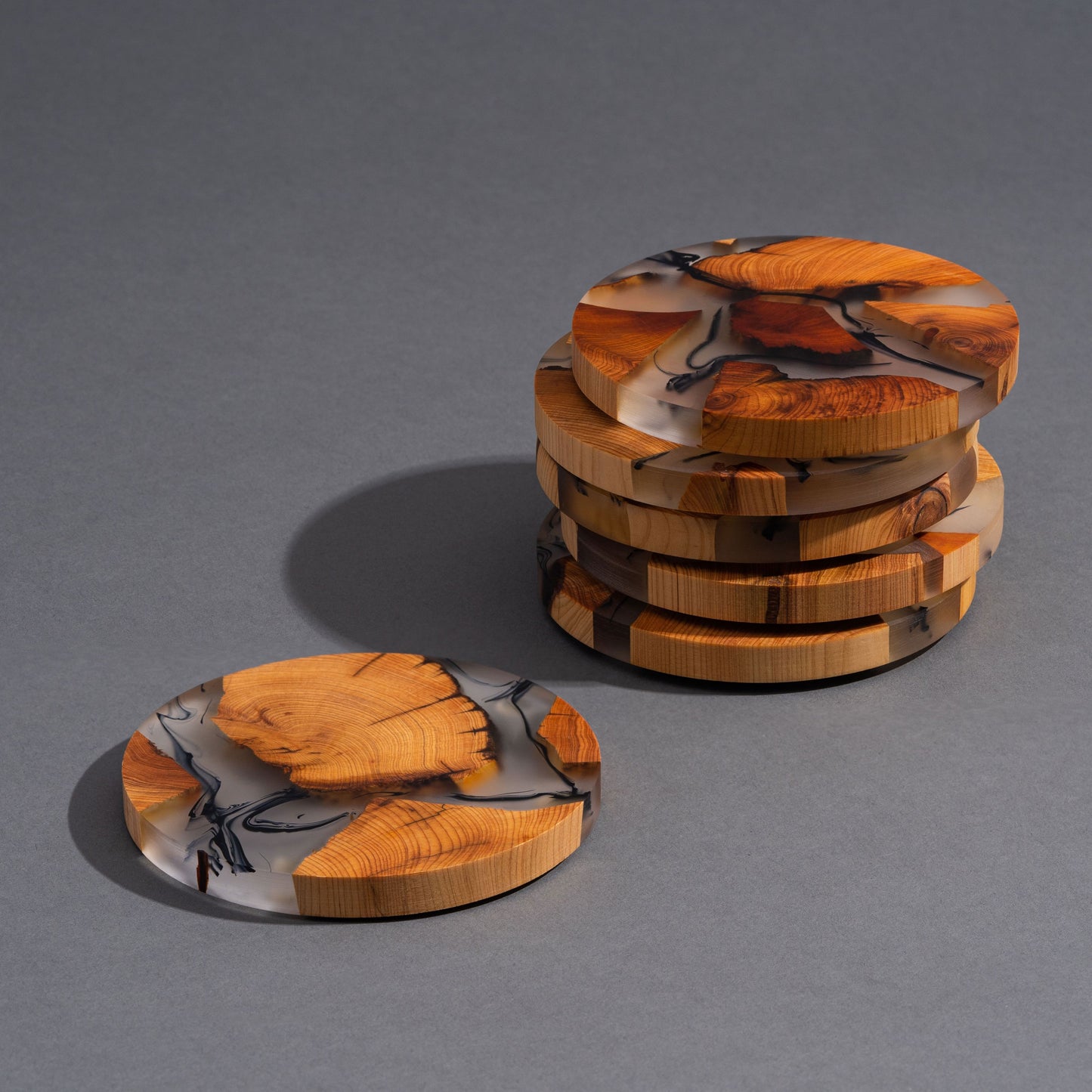 Round Cedar Wood and Epoxy Resin Coasters